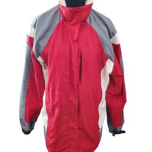 Athletic Works Red Gray off White Lined Jacket Size Missy 12/14 Hooded Zipper
